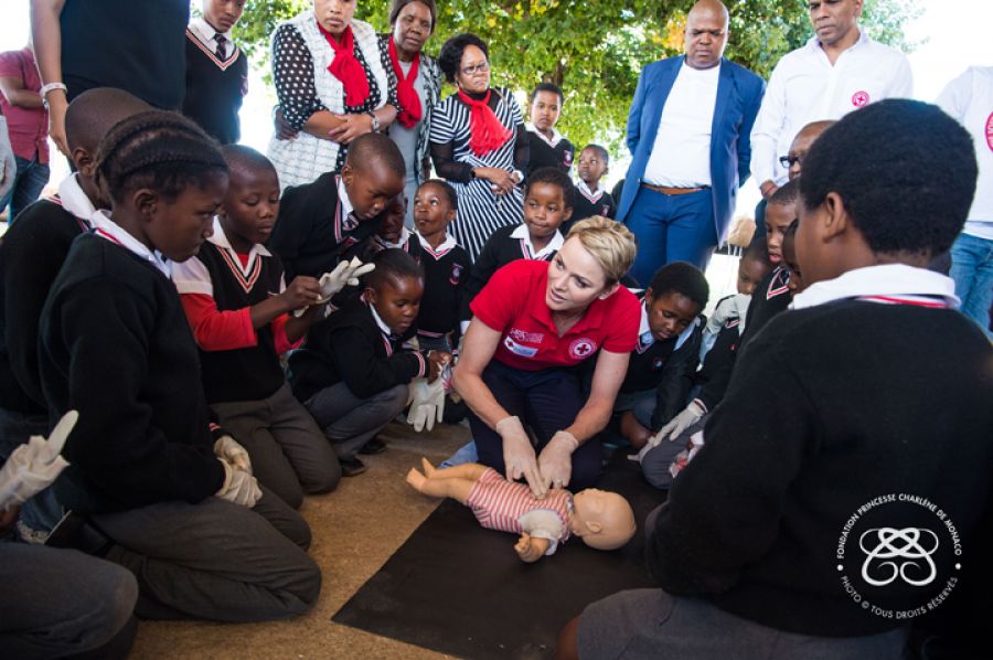 Princess Charlene visits the children from Gugulesizwe Primary School