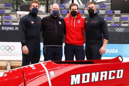 Prince Albert II with the Monaco bobsleigh team