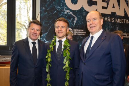 Christian Estrosi, Emmanuel Macron et Prince Albert II 