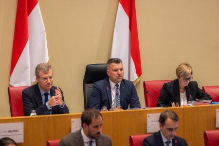 Vote à 17 pour, 4 contre (Brico ; Grinda ; Pasquier-Ciulla, Amoratti-Blanc), 3 abstentions (Lobono, Rose, Aliprendi) © Conseil National
