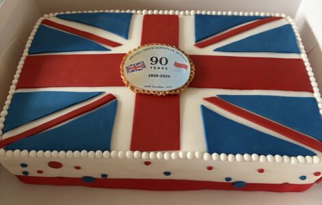 Union Jack celebration cake for BAM's 90th Anniversary