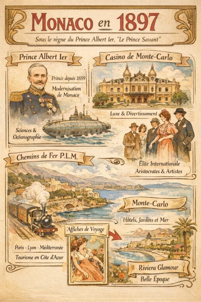 Infographie récapitulative de Monaco en 1897 © Image produite avec assistance de l'IA