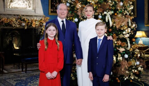 Prince Albert II, accompanied by Princess Charlene, Crown Prince Jacques and Princess Gabriella, during the recording of the New Year's message for 2026 at the Prince's Palace © Michaël Alesi / Prince's Palace