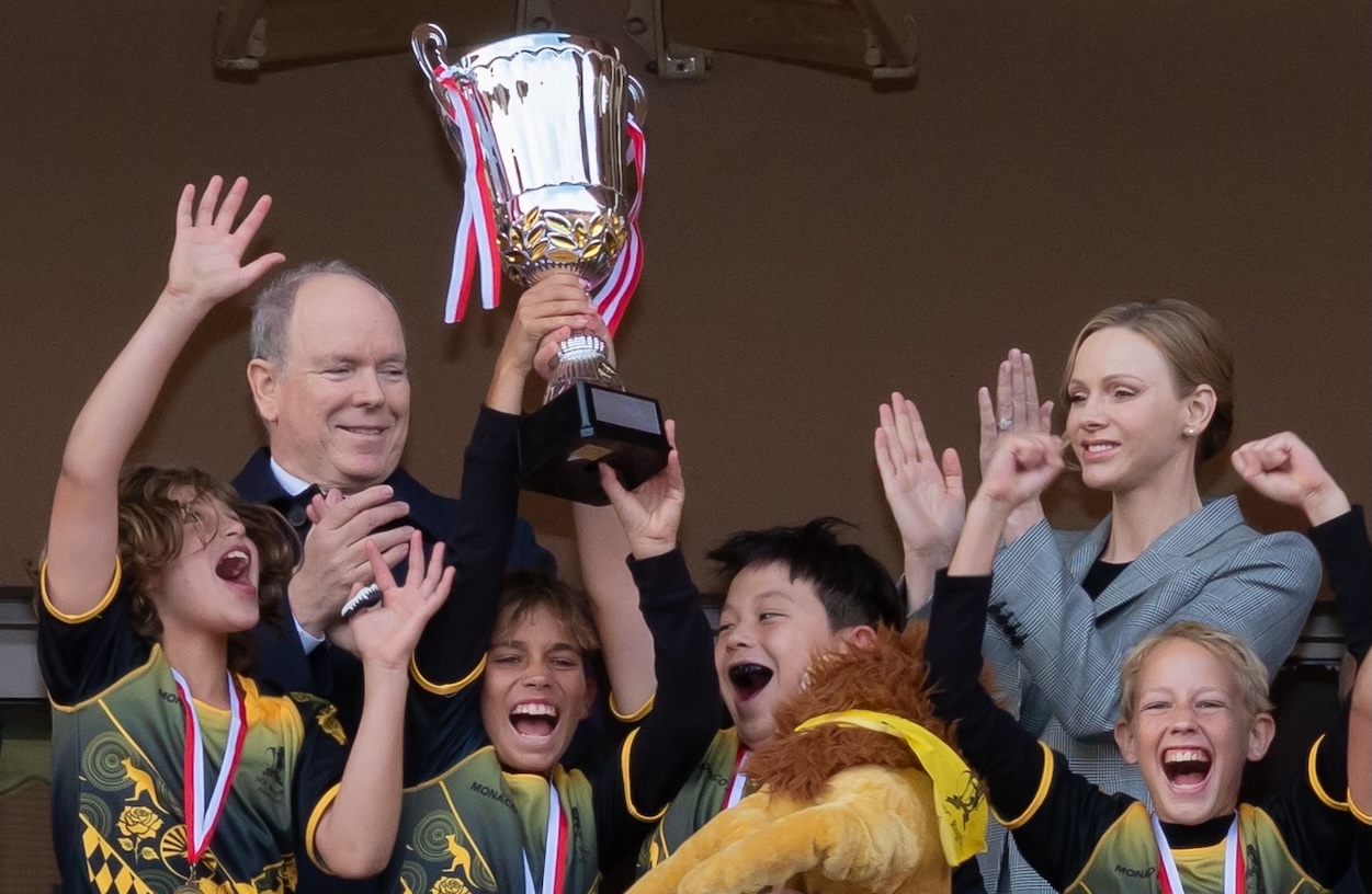 Prince Albert II, Princess Charlene and their daughter attend Monaco Sainte-Dévote rugby tournament