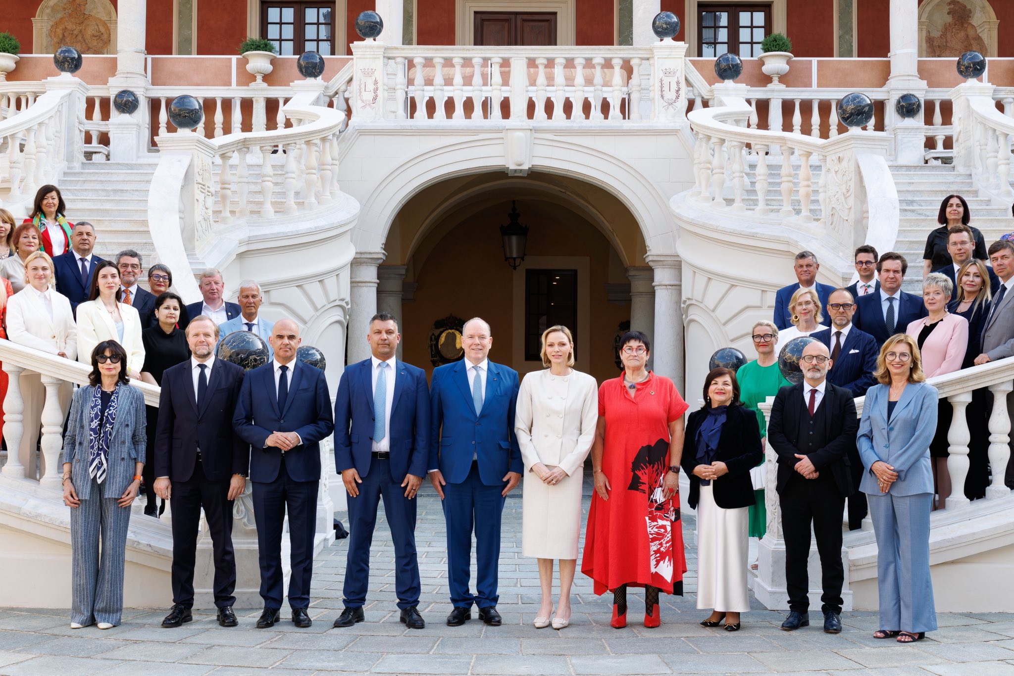 Prince Albert II and Princess Charlene receive Council of Europe parliamentarians at the Palace of Monaco